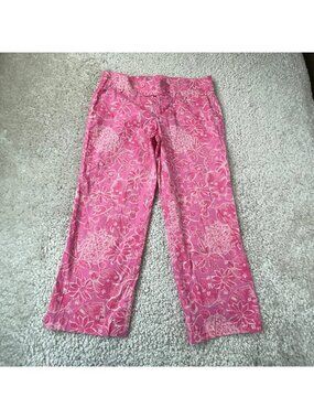 Lilly Pulitzer Palm Beach Fit Capri Chino Pant Pink Floral Womens 12